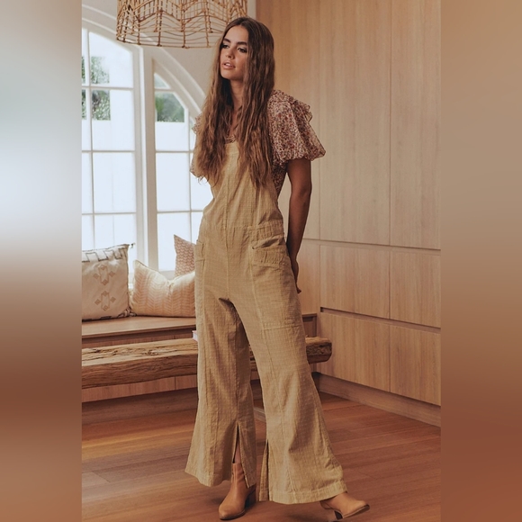 Free People Savannah overalls size large tan brown in color - Picture 2 of 14